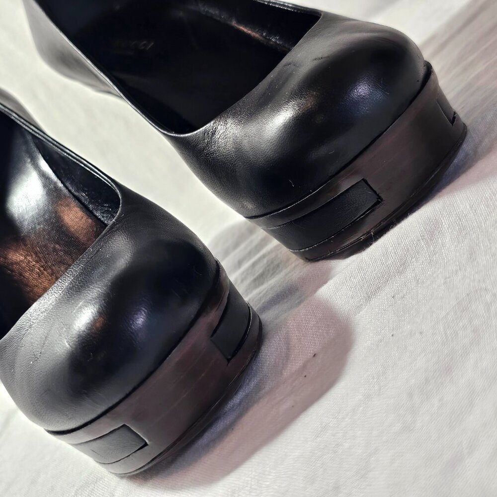 Vintage Gucci 4.5” Block Heel Stacked Platform Pump IT38.5 Black Brown - Picture 4 of 15